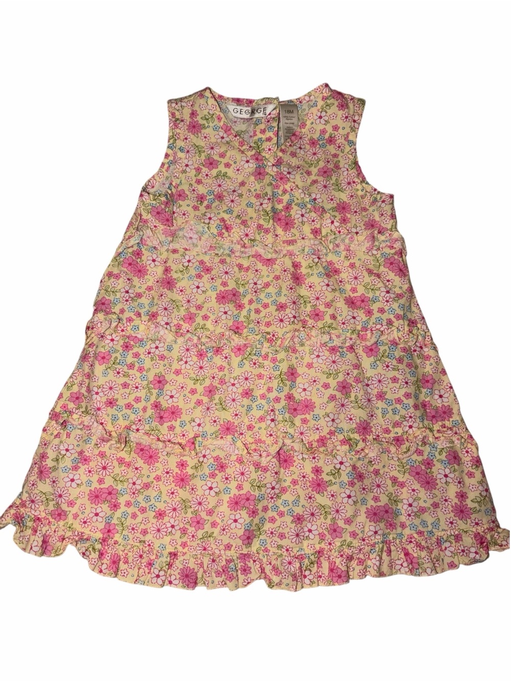 EUC Vintage Y2K Baby Girls Butter Yellow Floral Cotton Sundress 18m Babydoll